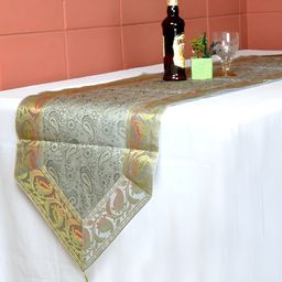 Lal Haveli Grey and GoldToned Ethnic Motif Printed Table Runner-29