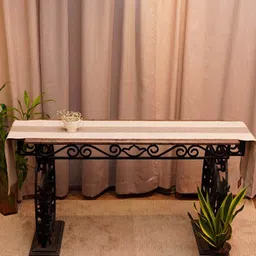 ZEBA Beige Solid 100% Cotton Embroidered 6 Seater Table Runner-32