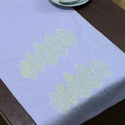 ArtEastri Grey & Green Embroidered Pure Cotton Table Runner-11