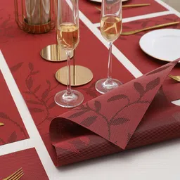 HOKIPO Red 7-Pieces Floral Rectangular Table Placemats & Table Runner image 5