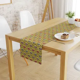 S9home by Seasons Lime Green & Brown Geometric 6 Seater Table Runner image 2