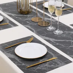 HOKIPO Set Of 4  PVC Washable Marble Print Table Placemats With 1 Runner image 4