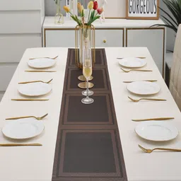 HOKIPO Brown Geometric Rectangular Table Runner image 3
