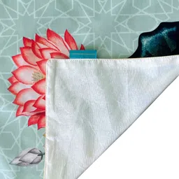 Tasseled Home Green & Red Lattice Lotus Printed Rectangular Table Runner image 4