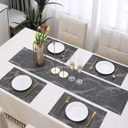 HOKIPO Set Of 4  PVC Washable Marble Print Table Placemats With 1 Runner image 5