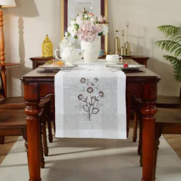 MONKDECOR Brown & White Embroidered Rectangular Runner-image-13