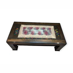 MONKDECOR Maroon & Beige Embroidered Rectangular Table Runner-11