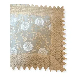 MONKDECOR White & Beige Embroidered Rectangular Table Runner image 4
