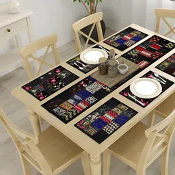 E-Ezra Black & Red Floral Printed Pure Cotton Table Runners image 1
