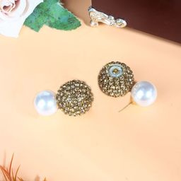 StyleCast Gold-Plated Rhinestone Studded And Pearls Beaded Spherical Studs-picture-48