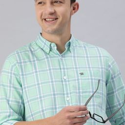 THE BEAR HOUSE Men Sea Green & Blue Slim Fit Checked Casual Shirt-image-84