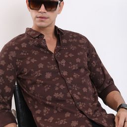HIGHLANDER Floral Printed Slim Fit Opaque Cotton Casual Shirt-image-4