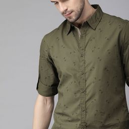Roadster Men Olive Green & Black Regular Fit Printed Casual Sustainable Shirt-image-76