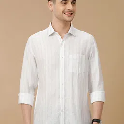 Linen Club Men Contemporary Slim Fit Opaque Striped Casual Shirt-image-76