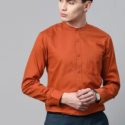 DENNISON Men Rust Orange Smart Slim Fit Pure Cotton Formal Shirt-picture-25