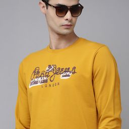 Pepe Jeans Men Mustard Yellow Brand Logo Print Pure Cotton Sweatshirt-image-40