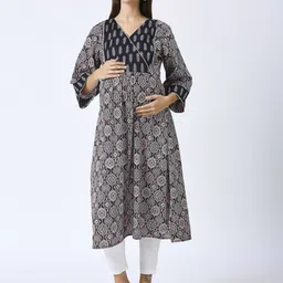 Mom For Sure by Ketki Dalal Ethnic Printed Regular Gotta Patti Maternity A-Line Kurta-image-57