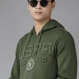 U.S. Polo Assn. Denim Co. Men Green Brand Logo Embossed Hooded Sweatshirt-image-42