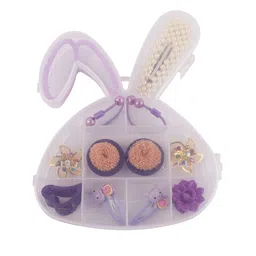FOLIYAJ Girls 15 Pcs Purple Hair Accessory Set with Rabbit Shape Storage Box-image-88