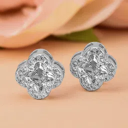Rubans Rhodium-Plated Cubic Zirconia Studded Clover-Shaped Stud Earrings-28