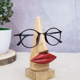 Golden Peacock Brown & Red Handmade Wooden Nose-Lips Shaped Spectacle Holder Showpiece-30