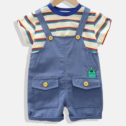 StyleCast Infants Kids Striped Pure Cotton Dungaree With T-Shirt-52