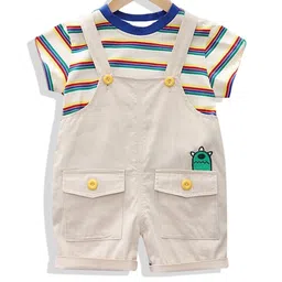 StyleCast Infants Kids Striped Pure Cotton Dungaree With T-Shirt-32