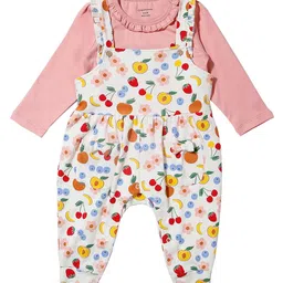 My Milestones Infant Girls Printed Cotton Dungarees With T-Shirt-94