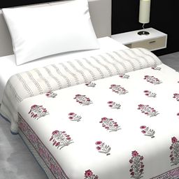 Jaipur Dohar Pink & Off White Floral Cotton AC Room 150 GSM Single Bed Dohar-image-66