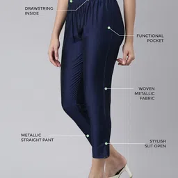 TWIN BIRDS Women Mid-Rise Shimmer Solid Functional Pockets Straight Trousers-43