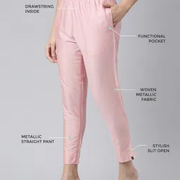 TWIN BIRDS Women Mid-Rise Shimmer Solid Functional Pockets Straight Trousers-39