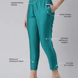 TWIN BIRDS Women Mid-Rise Shimmer Solid Functional Pockets Straight Trousers-50
