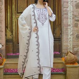 Libas Paisley Embroidered Round Neck Three-Quarter Sleeves Sequinned Kurta Set-23