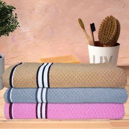 Athom Trendz Living 3-Pcs Grey & Pink Popcorn Textured 300 GSM Pure Cotton Bath Towels-3