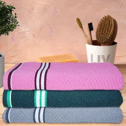 Athom Trendz Living Grey & Pink 3-Pcs Popcorn Textured 300 GSM Pure Cotton Bath Towels-4