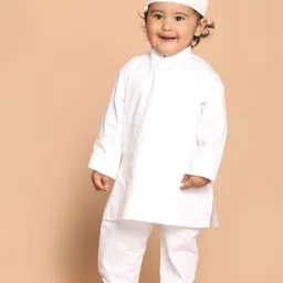 VASTRAMAY Boys White Pure Cotton Solid Kurta Pyjama Set-26