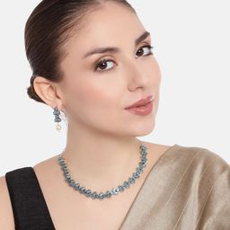 AITIHYA Silver-Plated Oxidised Artificial Stones Jewellery Set-12