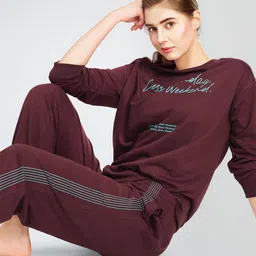 Zeyo Typography Printed Round Neck Sweatshirt With Joggers-image-79