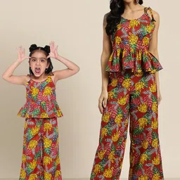 Sangria Maroon & Mustard Yellow Pure Cotton Printed Co-Ords Set-image-55