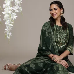 Anouk Women Floral Printed Regular Gotta Patti Liva Kurta with Palazzos & With Dupatta-picture-15