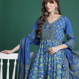Indo Era Floral Printed Angrakha Kurta with Trousers & Dupatta-picture-25