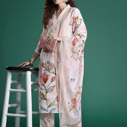 Indo Era Floral Printed Beads & Stones Chanderi Silk Kurta With Trousers & Dupatta-picture-47