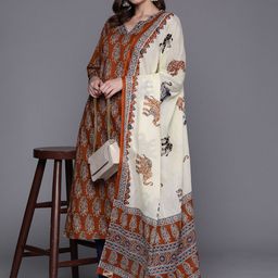 Indo Era Women Ethnic Motifs Printed Pure Cotton Kurta with Trousers & With Dupatta-56