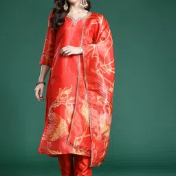 Indo Era Floral Printed Sequinned Kurta with Trousers & Dupatta-image-26