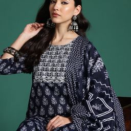 Indo Era Ethnic Motifs Printed Thread Work Kurta with Trousers & With Dupatta-image-95