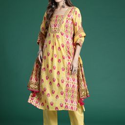 Indo Era Printed Panelled Sequinned Pure Cotton Kurta With Trousers & Dupatta-picture-41