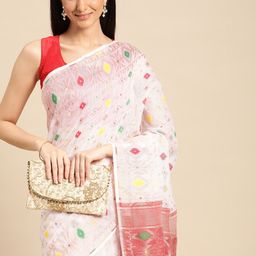 DESH BIDESH Woven Design Ethnic Motifs Pure Cotton Jamdani Saree-picture-24