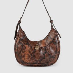 Accessorize London Women Faux Leather Brown Snake Padlock Shoulder Bag-32
