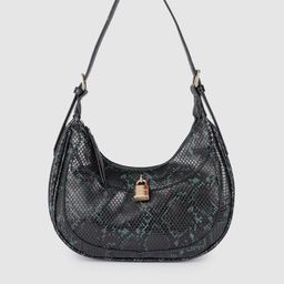 Accessorize London Women's Faux Leather Green Snake Padlock Shoulder Bag-35