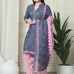Rajnandini Floral Printed Mandarin Collar Straight Kurta With Salwar & Dupatta-10